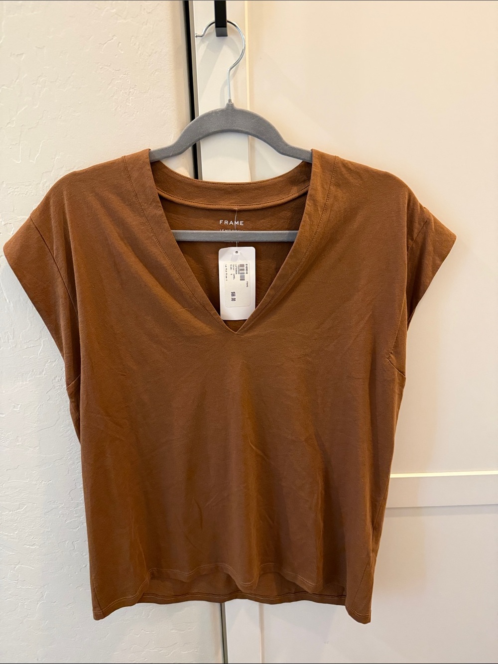 Frame Denim Rust Brown V-Neck Cap Sleeve Tee Size Smal